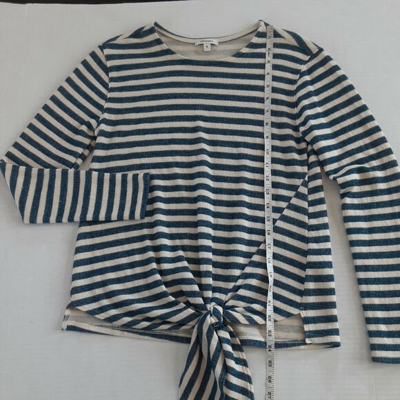 Stella & Dot S Small Striped Tatum Scoop Neck Front Knot Knit Top Blue Ivory - Picture 5 of 7